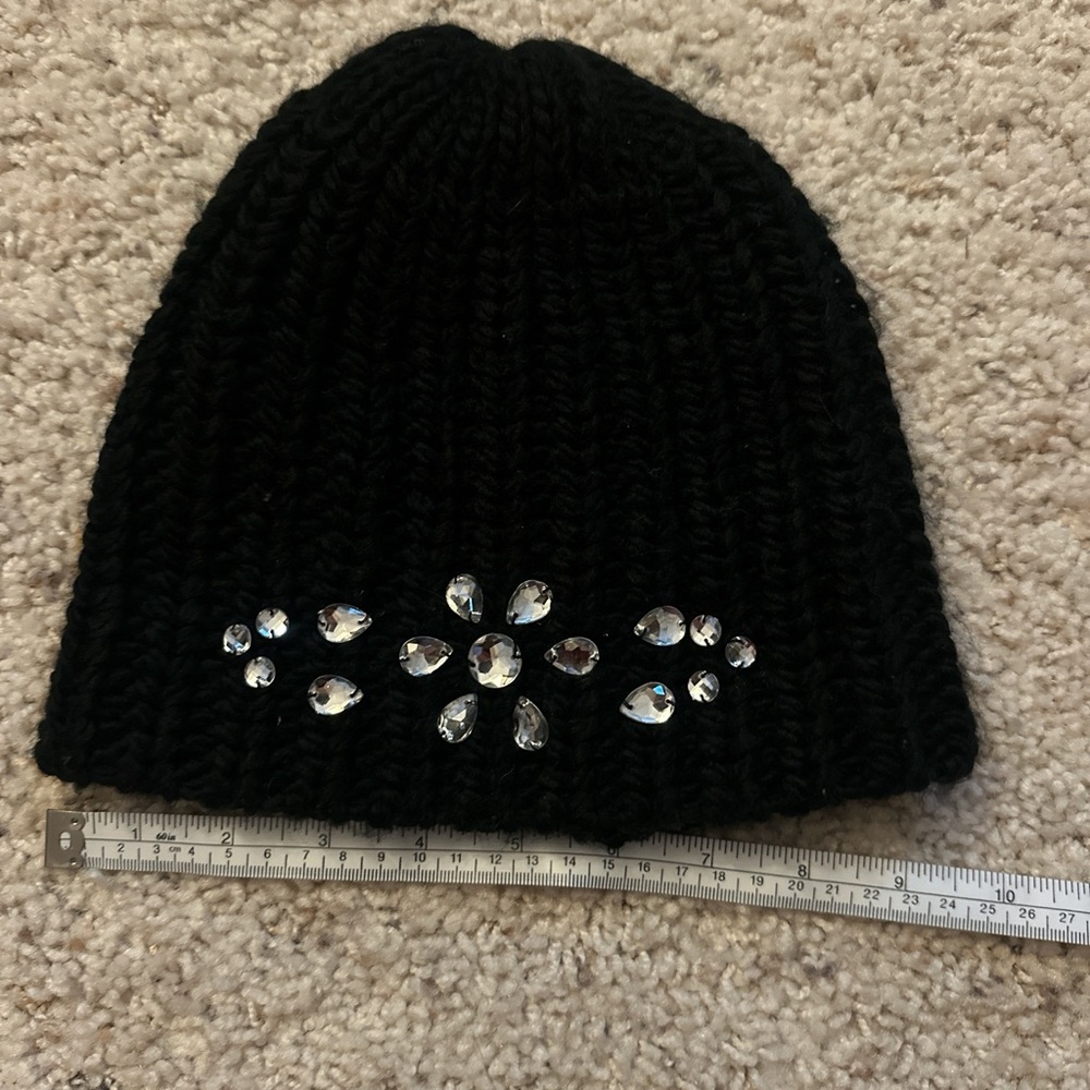 Elegant Black Knit Beanie with Crystal Accents